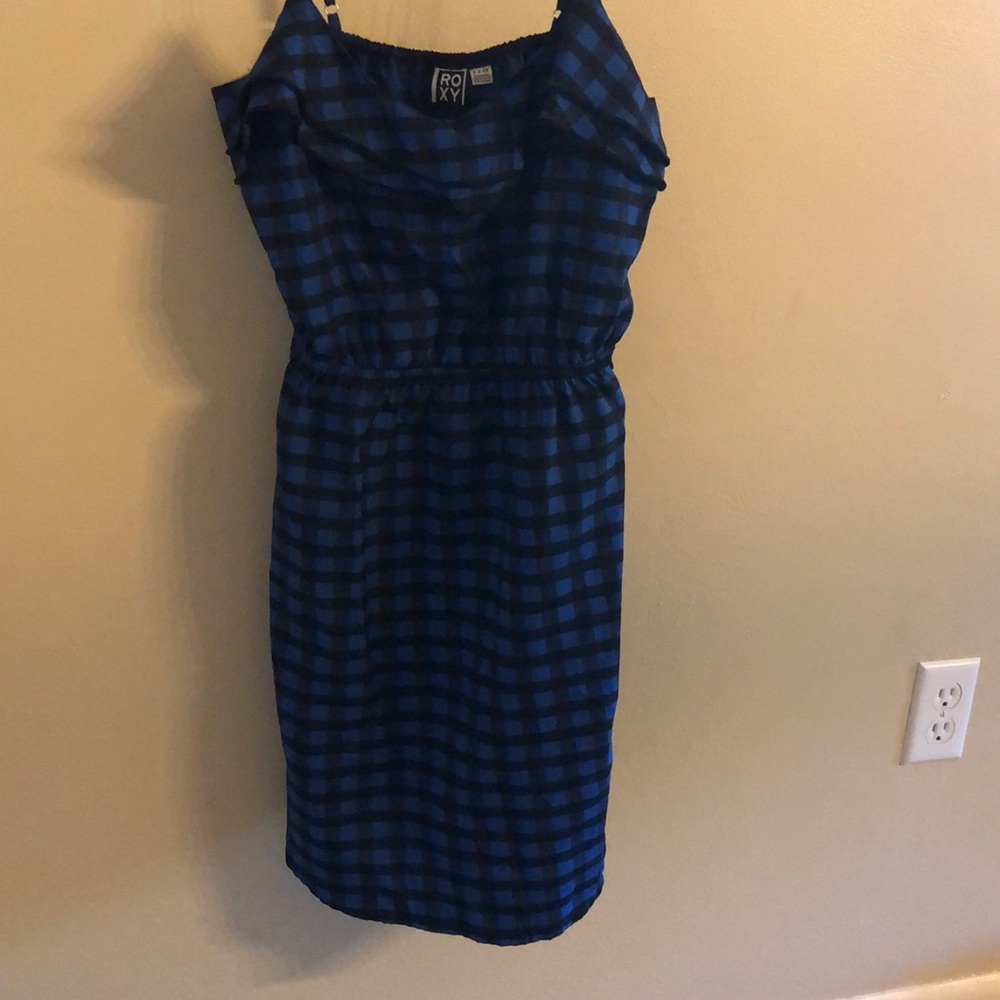 Roxy Black + Blue Check Spaghetti Strap Dress